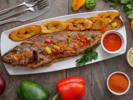 GRILLED YELLOW CROACKER (SERVED WITH FRIES PLANTAIN OR VEGES)
